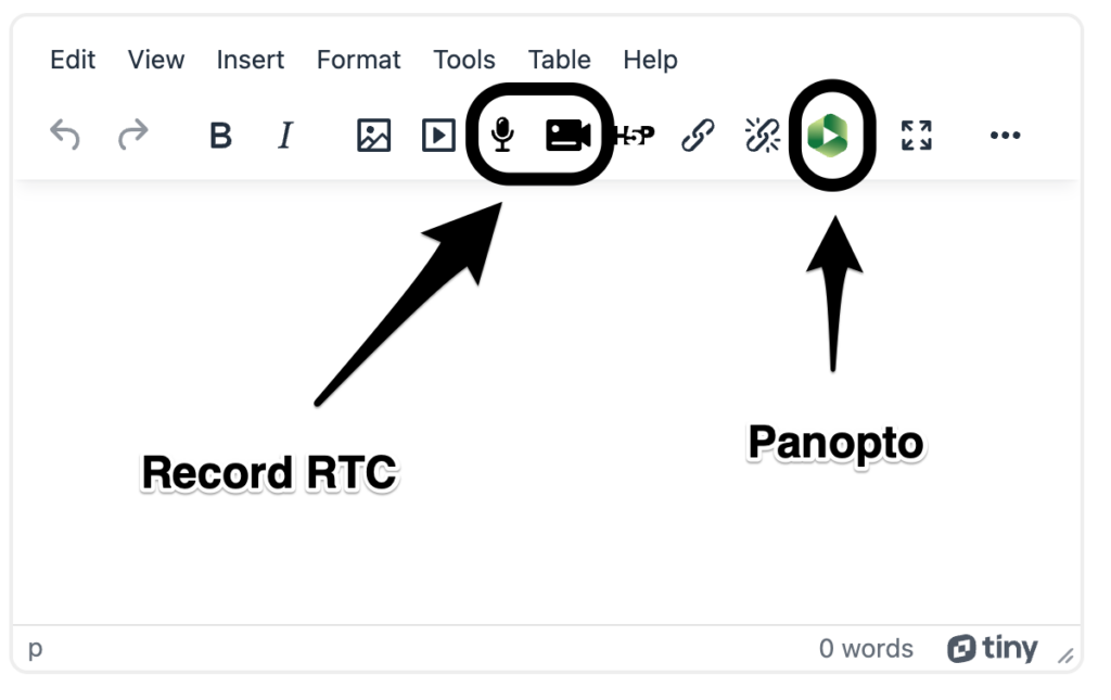 text editor options for recording feedback using audio and video